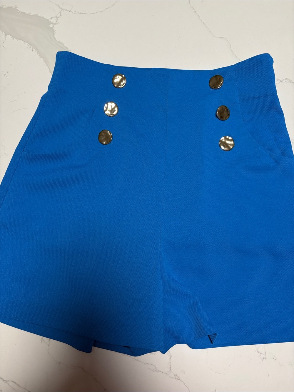 Guess by Marciano Cobalt Blue High-Waist Button Shorts